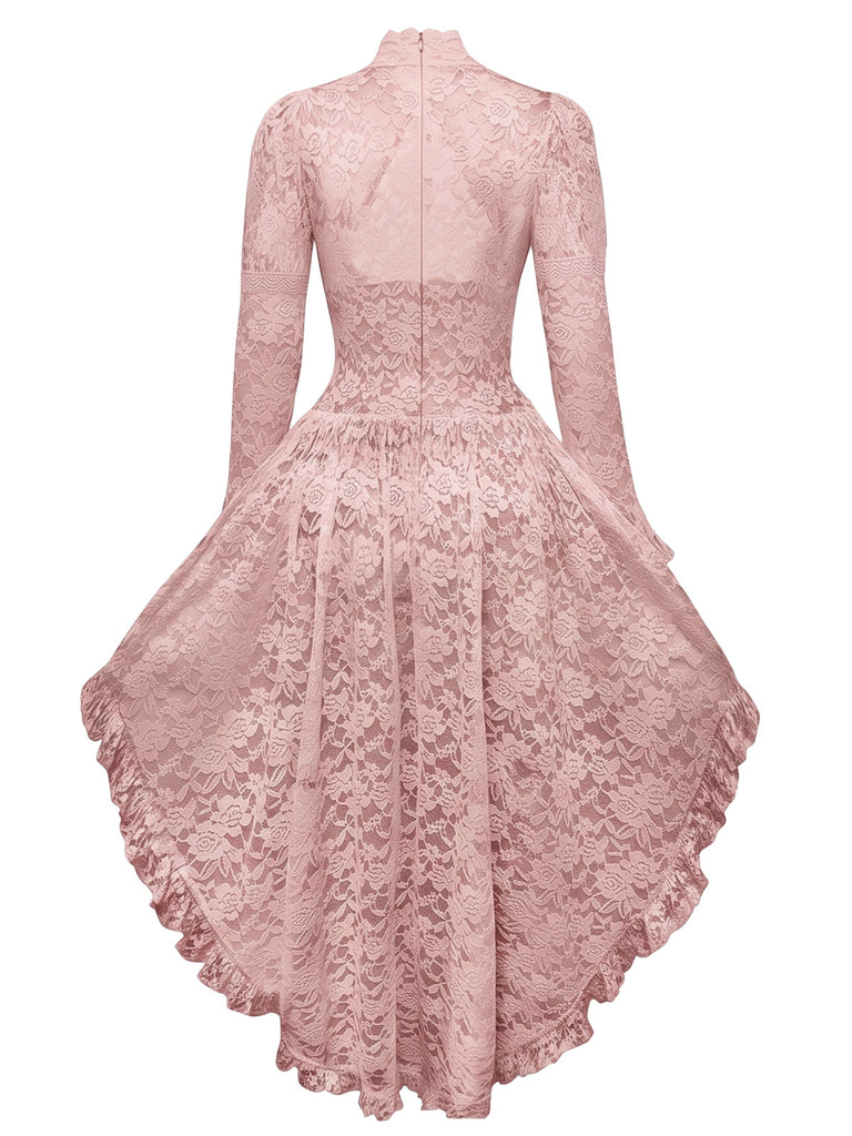 [Prévente] Robe victorienne rose en dentelle à manches gigot des années 1980