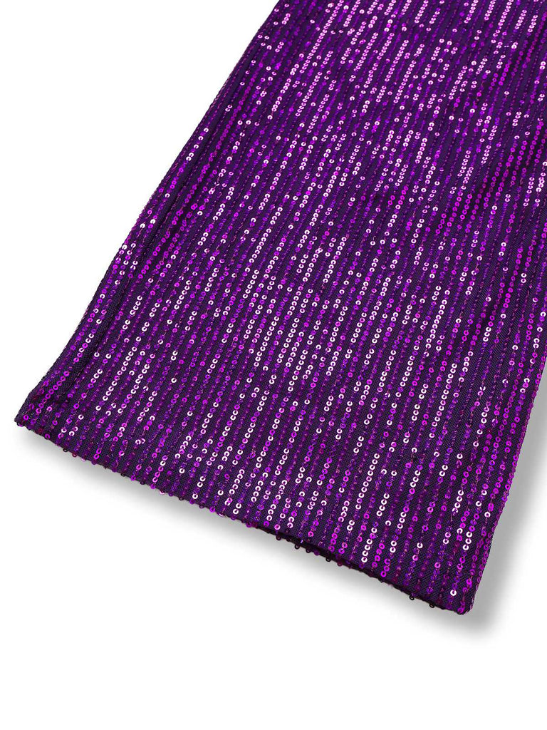 Combinaison asymétrique à paillettes violette des années 1970
