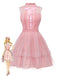 Robe rose en tulle avec bordure en dentelle et nœud années 1960