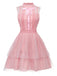 Robe rose en tulle avec bordure en dentelle et nœud années 1960