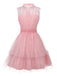 Robe rose en tulle avec bordure en dentelle et nœud années 1960