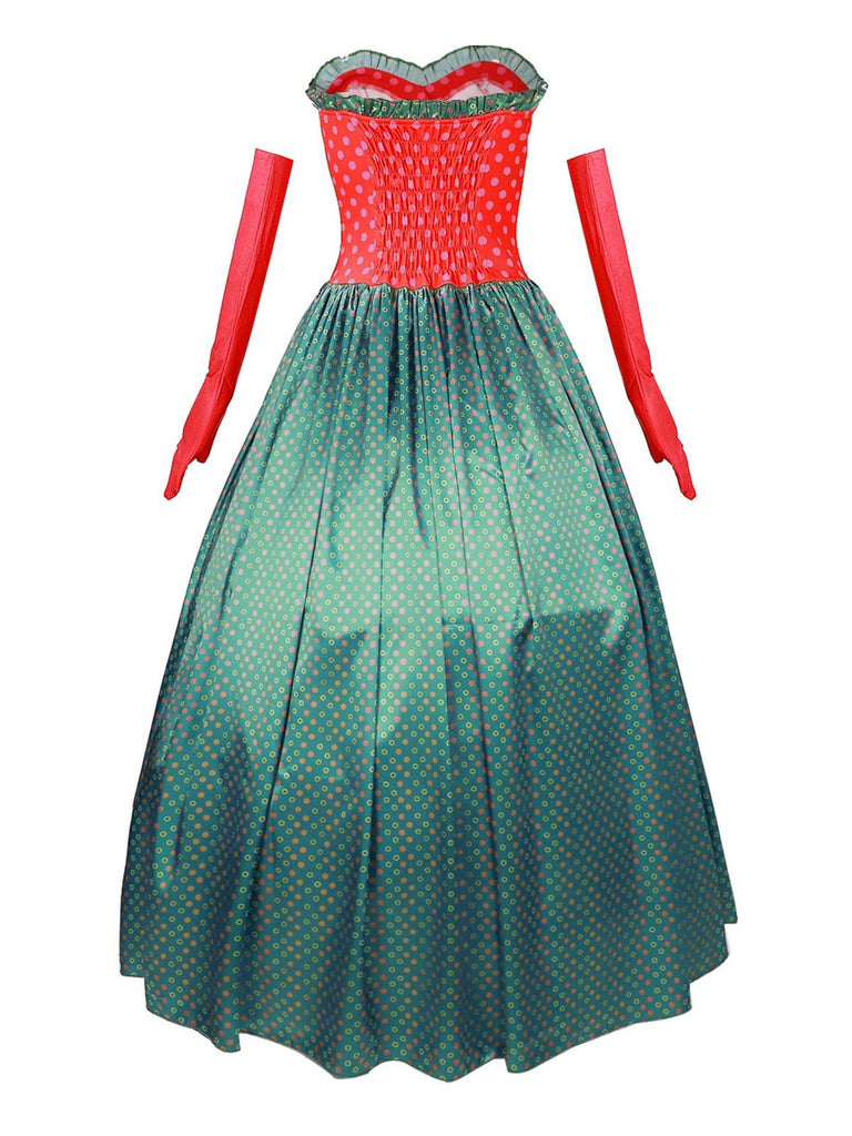 Robe bustier verte à pois style Grinch Martha Cosplay des années 1930