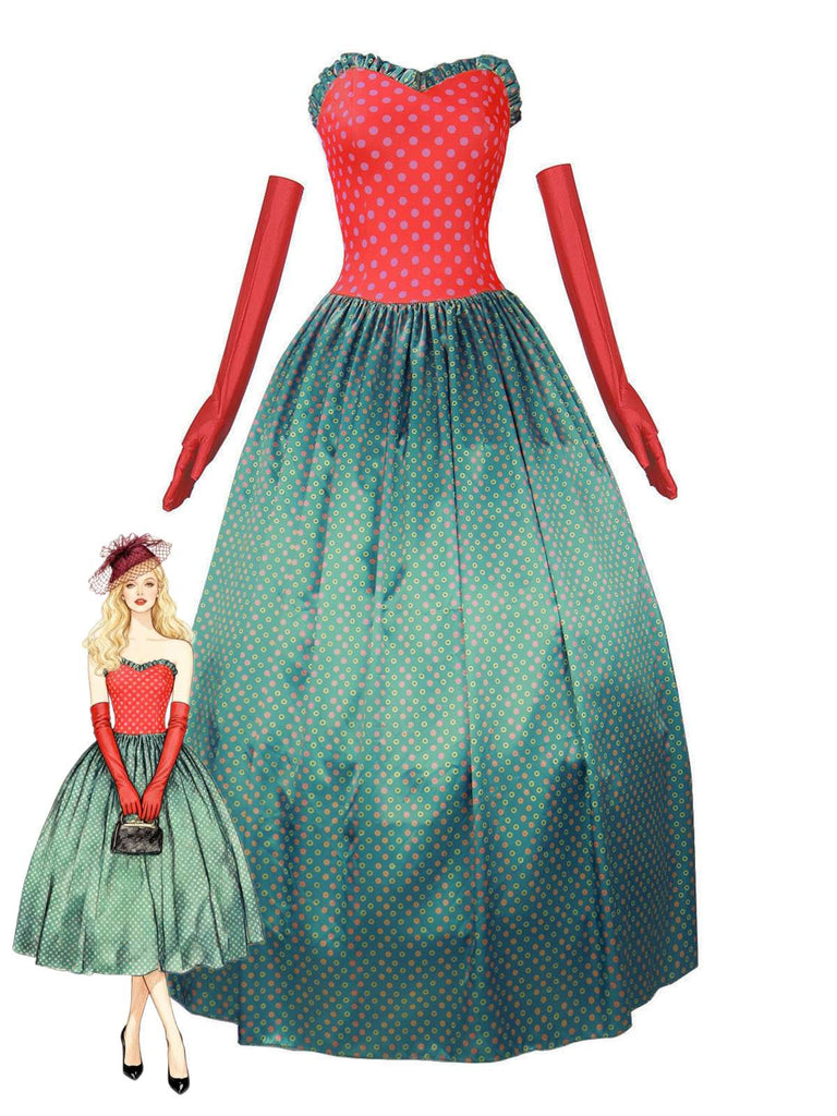 Robe bustier verte à pois style Grinch Martha Cosplay des années 1930