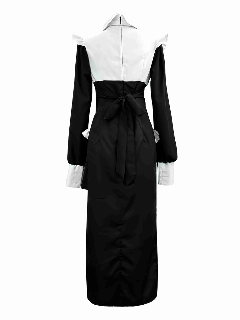 Robe de nonne colorblock noire et blanche des années 1960