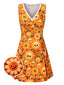 Robe orange fleurl et crâne Halloween années 1960