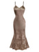 Robe sirène en satin et bretelles uni motif floral jacquard années 1930