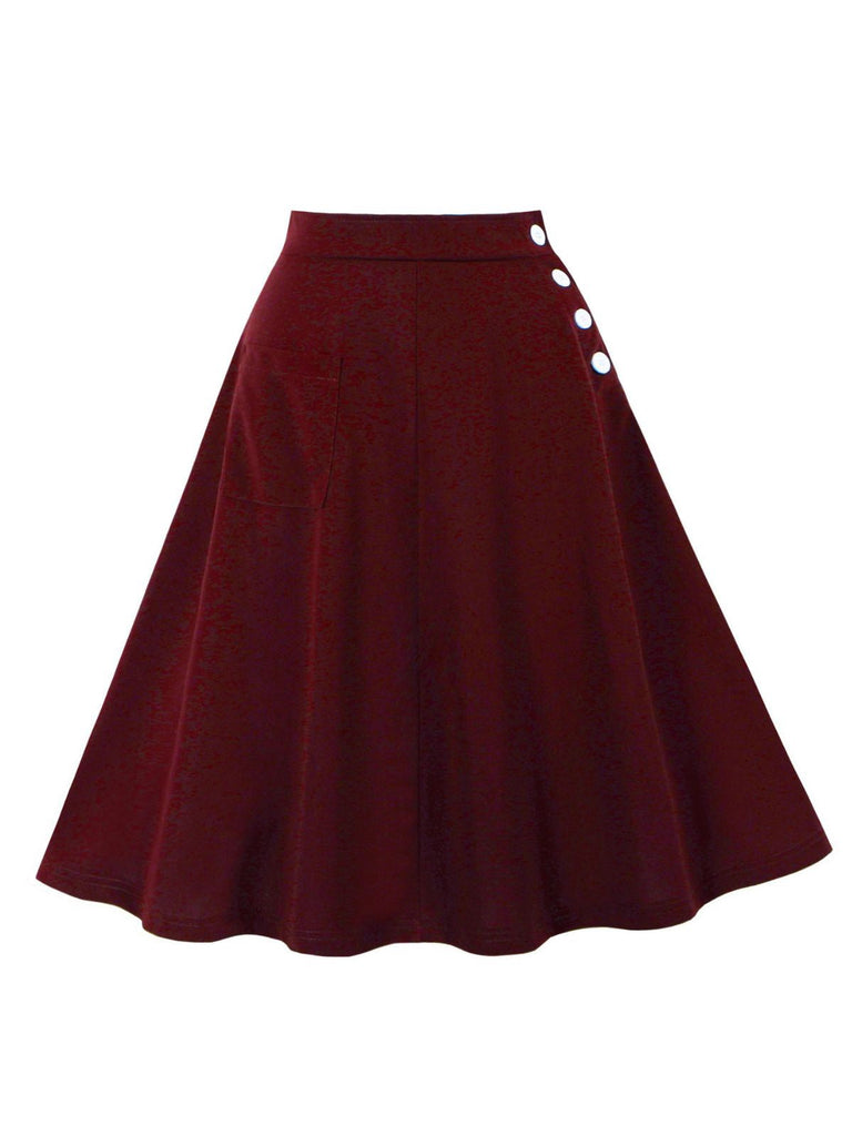 Jupe à poches et boutons latéraux unis des années 1950