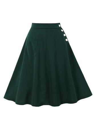 Jupe à poches et boutons latéraux unis des années 1950