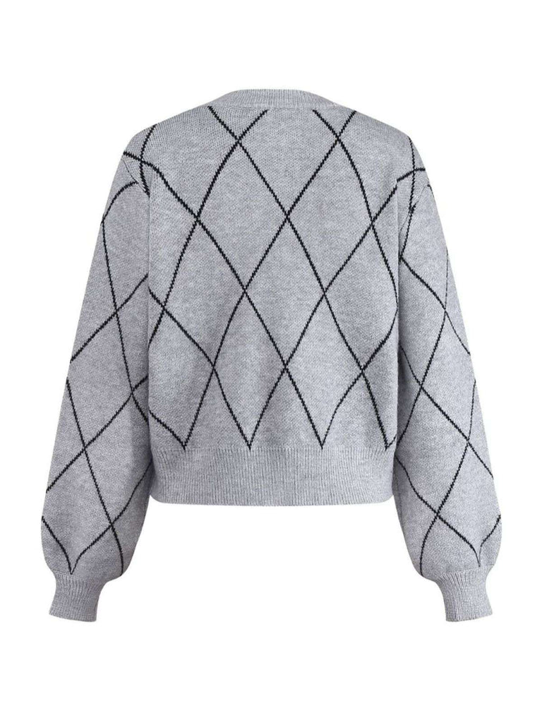 Pull-over gris à col rond et nœud papillon années 1950