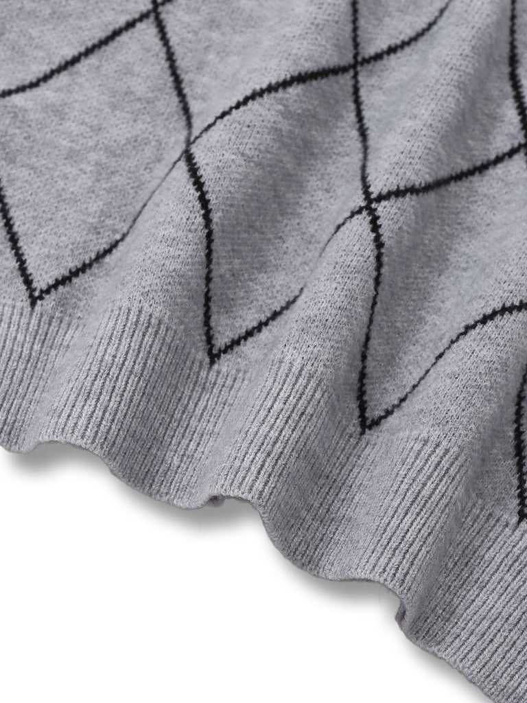 Pull-over gris à col rond et nœud papillon années 1950