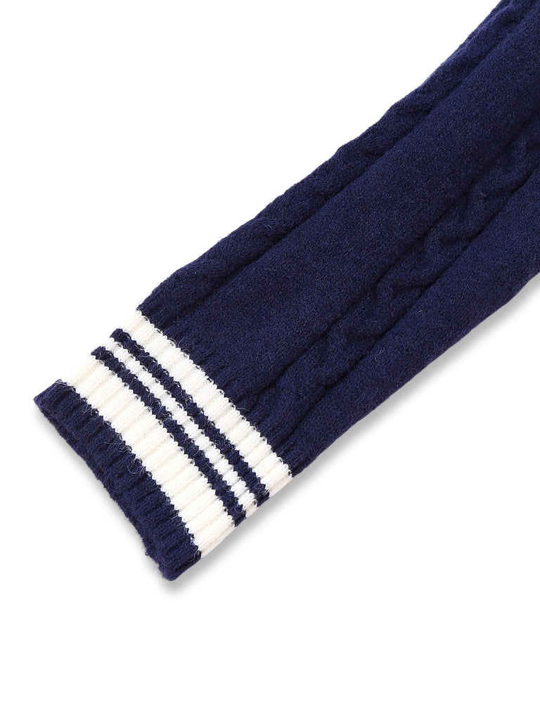 Pull rayé bleue à col en V en maille style nautique années 1950