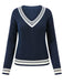 Pull rayé bleue à col en V en maille style nautique années 1950