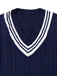 Pull rayé bleue à col en V en maille style nautique années 1950