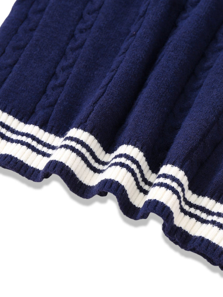 Pull rayé bleue à col en V en maille style nautique années 1950