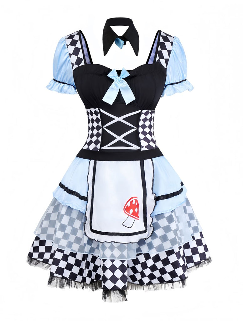 Robe tablier bleue Alice manches bouffantes des années 1960