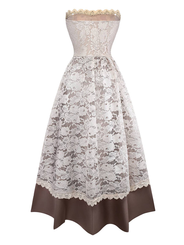 Ensemble robe de mariée vampire beige en dentelle style Halloween des années 1930