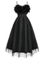 Robe noire en maille à plumes 3D unie des années 1930