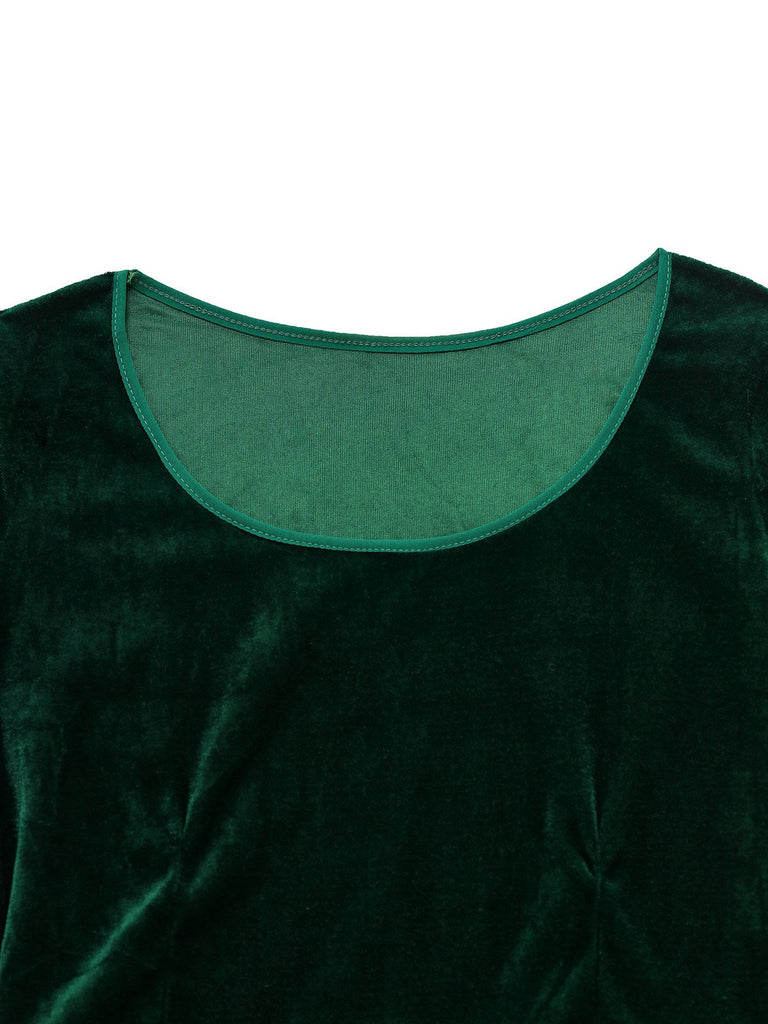 Robe de Noël verte en velours avec cape du Père Noël des années 1930