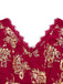 Robe sirène col en V  à fleurs dorées en dentelle patchwork rouge des années 1930