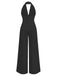 Combinaison pantalon unie col V profond et jambes ultra-larges années 1970