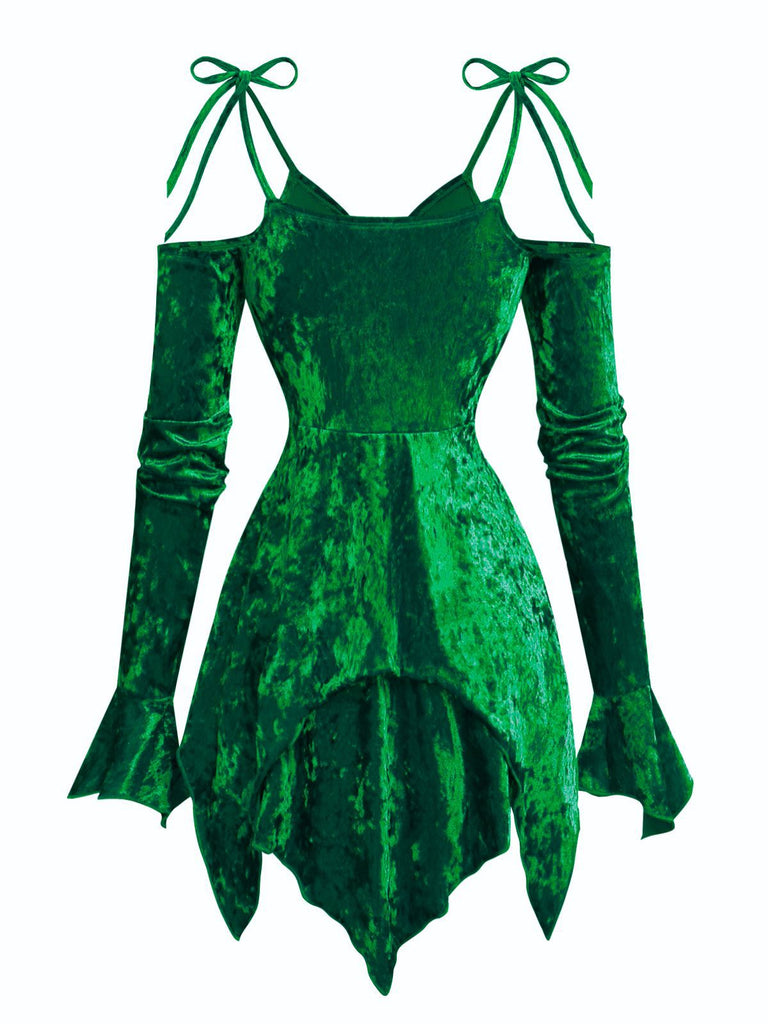 Robe en velours manches clochebretelles à lacets et ourlet irrégulier des années 1960