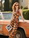 Combinaison orange licou à imprimé géométrique années 1970