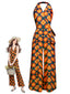 Combinaison orange licou à imprimé géométrique années 1970