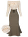 Robe sirène torsadée épaules dénudées noir avec ceinture des années 1930