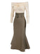 Robe sirène torsadée épaules dénudées kaki avec ceinture des années 1960