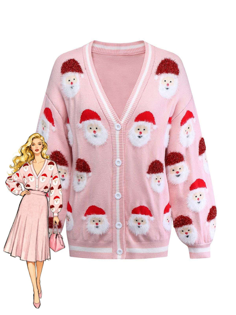 Gilet jacquard rose motif Père Noël années 1940