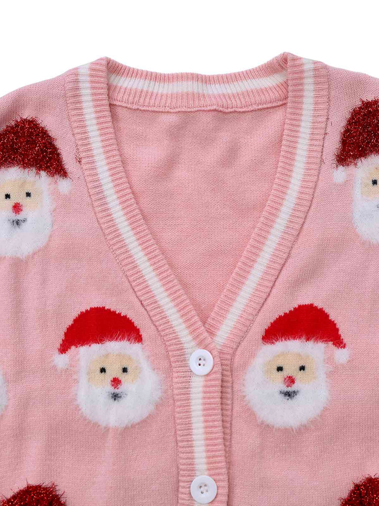 Gilet jacquard rose motif Père Noël années 1940