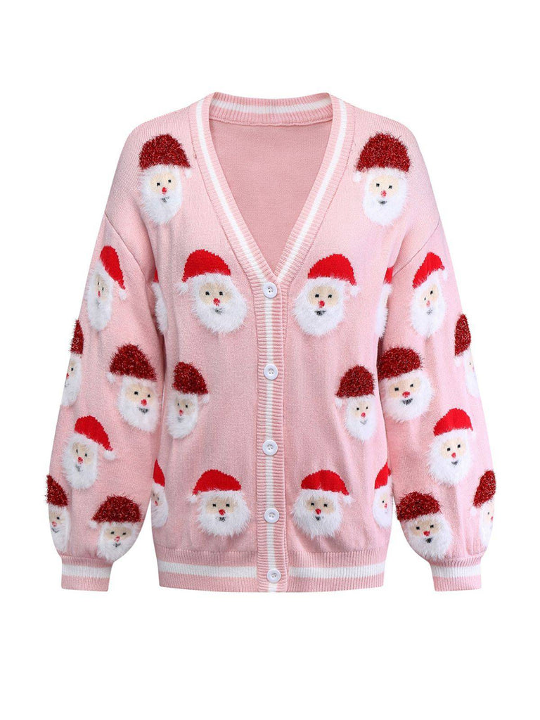 Gilet jacquard rose motif Père Noël années 1940