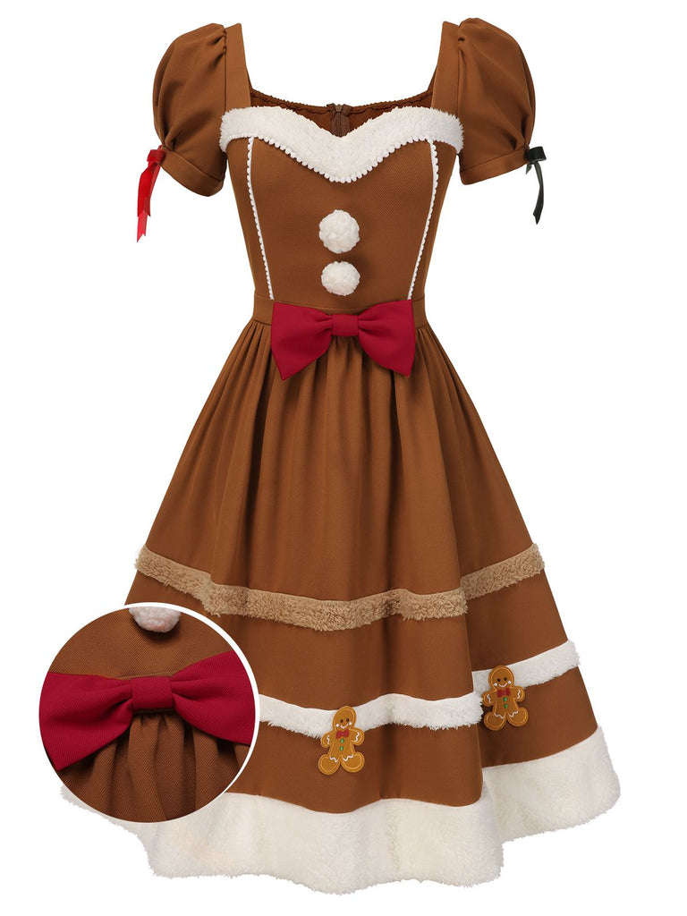 Robe en peluche bonhomme en pain d'épice couleur curcuma des années 1950