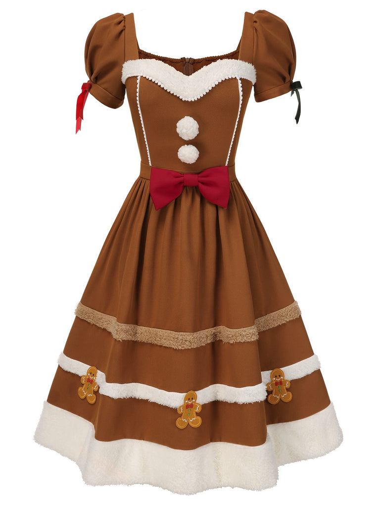 Robe en peluche bonhomme en pain d'épice couleur curcuma des années 1950