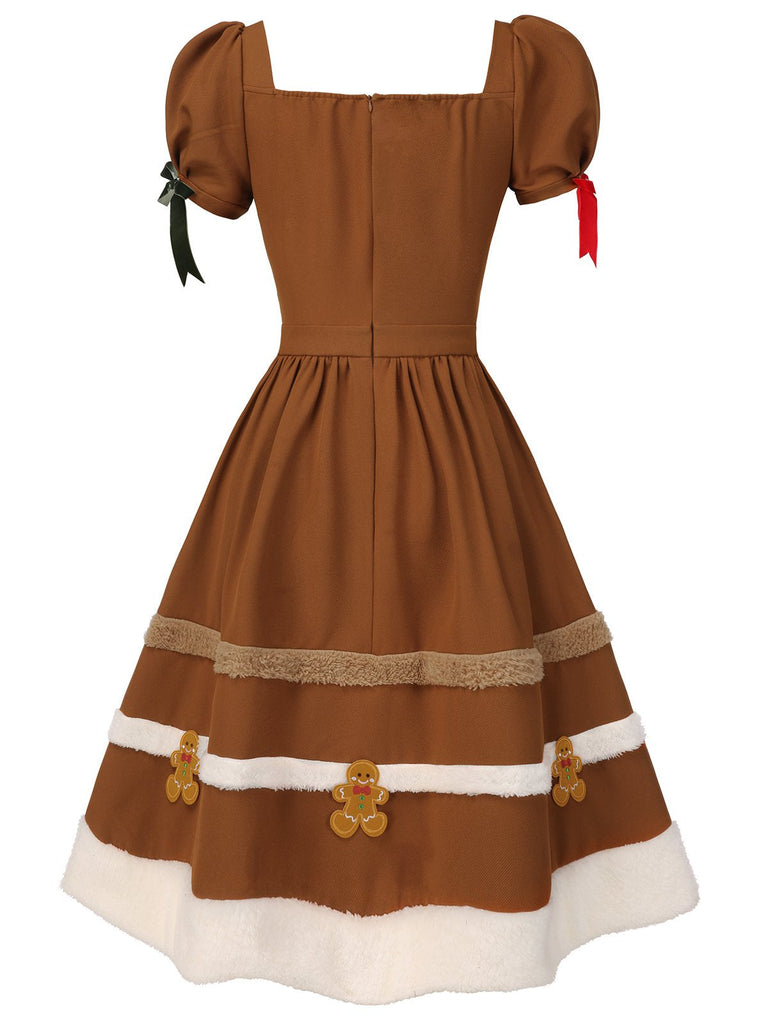 Robe en peluche bonhomme en pain d'épice couleur curcuma des années 1950