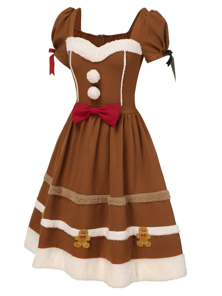 Robe en peluche bonhomme en pain d'épice couleur curcuma des années 1950