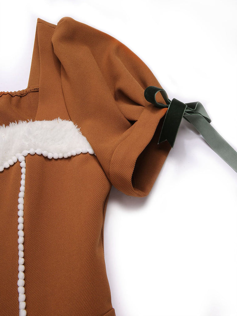 Robe en peluche bonhomme en pain d'épice couleur curcuma des années 1950
