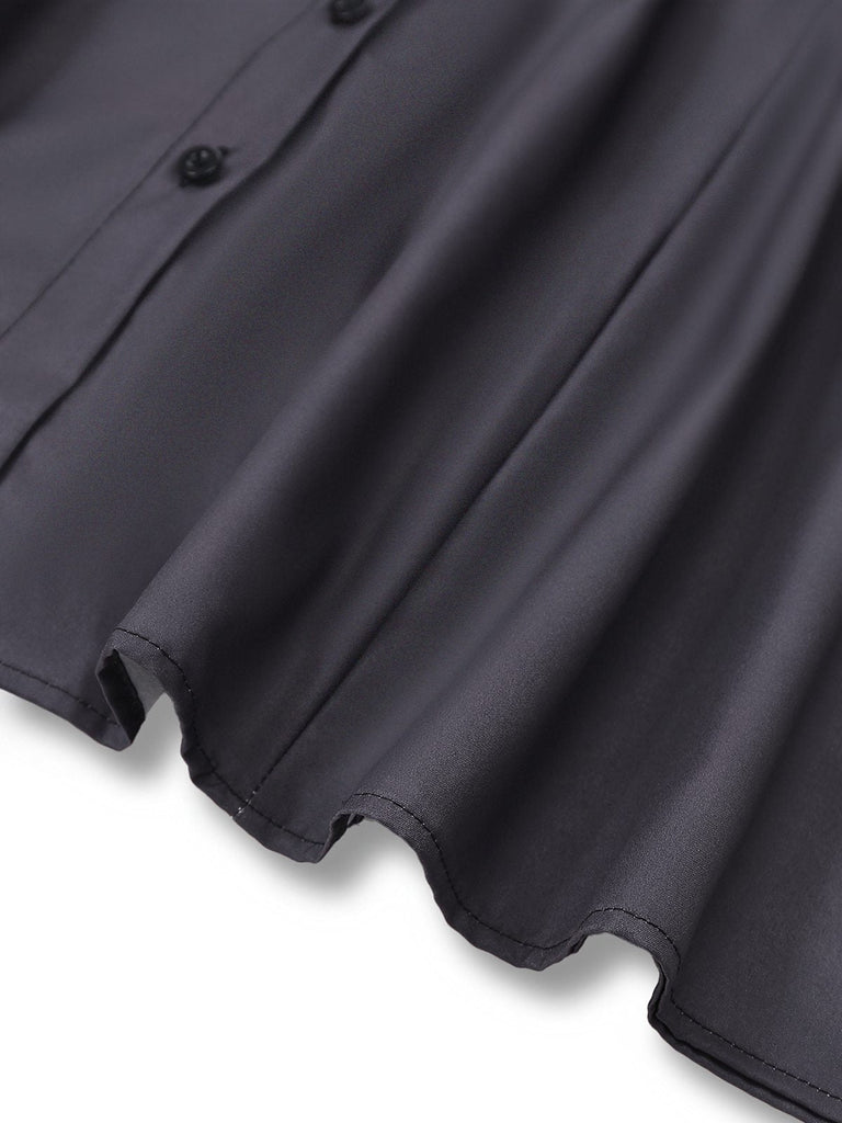 Robe chemise noire à imprimé cœurs de scorpion des années 1960