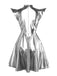 Robe mini noire de soirée futuriste métallisée années 1980
