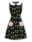 Robe noire imprimé chat avec poches à pattes des années 1960