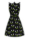 Robe noire imprimé chat avec poches à pattes des années 1960