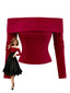 Pull tricoté rouge à épaules dénudées années 1950