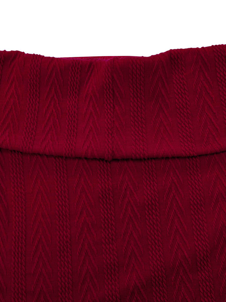 Pull tricoté rouge à épaules dénudées années 1950