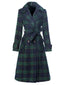 Manteau long vert à carreaux Blackwatch col cranté des années 1940