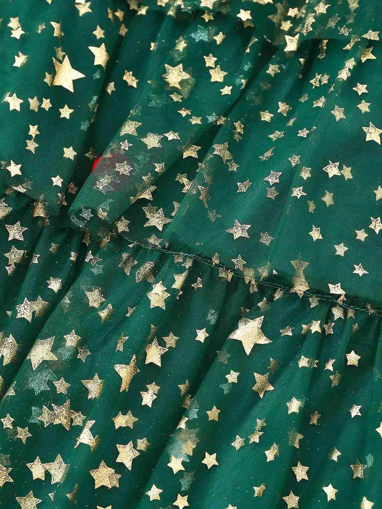 Robe en maille verte avec pompons forme d'arbre de Noël des années 1960
