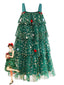 Robe en maille verte avec pompons forme d'arbre de Noël des années 1960