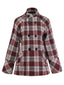 Manteau rouge à carreaux en tweed col montant des années 1950