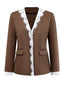 Veste marron patchwork de dentelle à manches longues nnées 1950