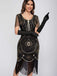 Robe à franges et paillettes à encolure dégagée des années 1920