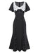 Robe noire à pois patchwork en dentelle manches évasées des années 1930